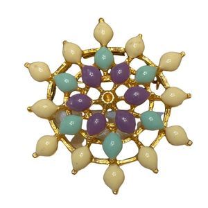 Vintage Multi Color Cabochon Brooch 2”